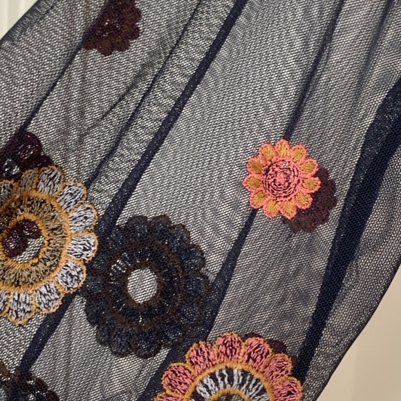 ZARA Basic Embroidered Sheer Mesh Boho Blouse Peplum Top Navy Size L - Picture 5 of 13